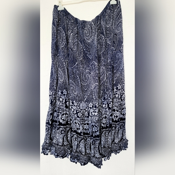 Roz&Ali Women's Plus Size 100%Rayon Maxi Skirt Crinkle Ruffle Pull On Blue 2X - Picture 2 of 12